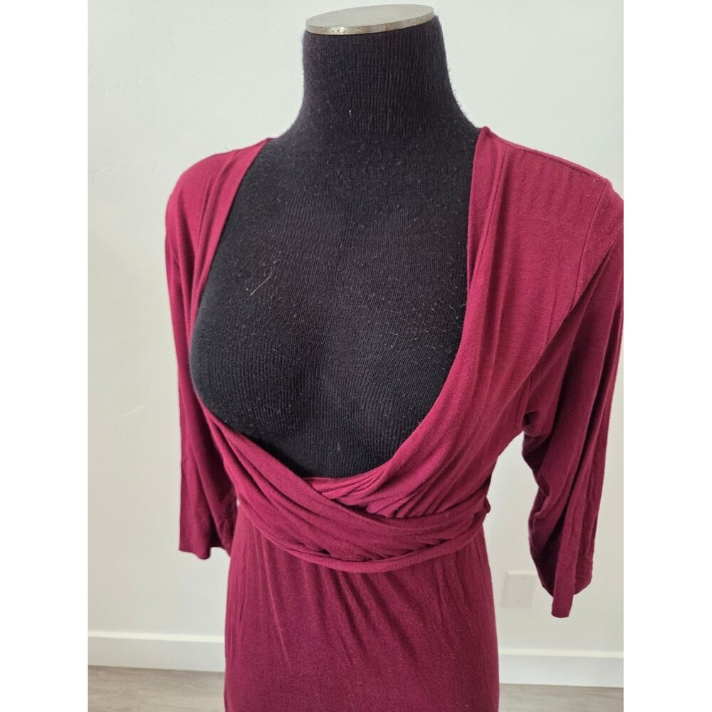 Emberley Soft Jersey Knit Wrap Style Dress Burgundy Nursing Friendly Comfy Small - Picture 3 of 8